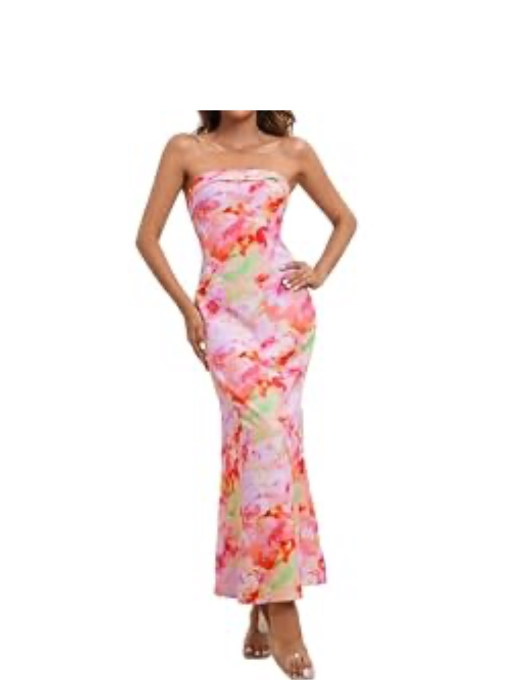 Strapless Pink Floral Maxi Dress